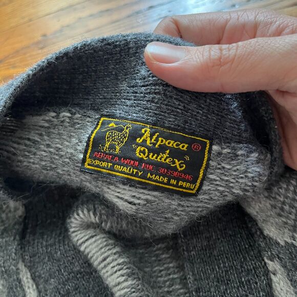 Alpaca Quitex Sweater Women’s Large Gray Peru 100% Alpaca Wool Grandma Cardigan - Picture 5 of 7